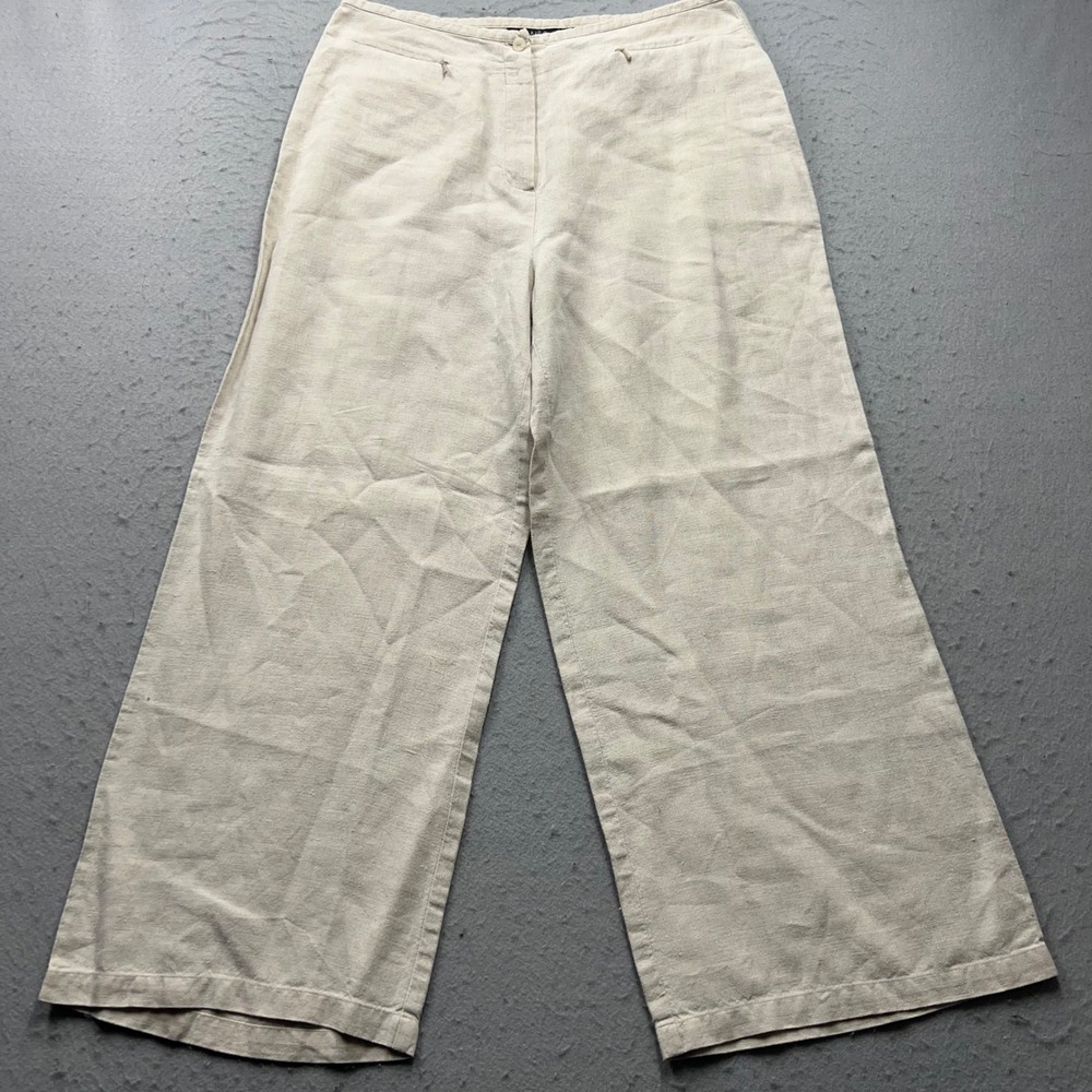 WilliSmith Womens Beige 100% Linen Wide Leg Cropped Pants Size 10 RN 75343